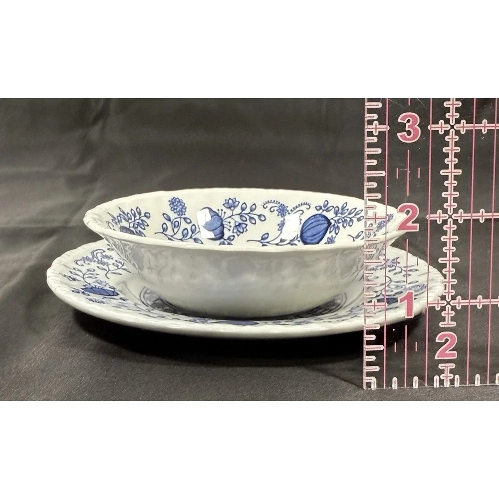 Blue Heritage Blue Onion Saucer & Bowl Set England Blue White Vintage Ironstone